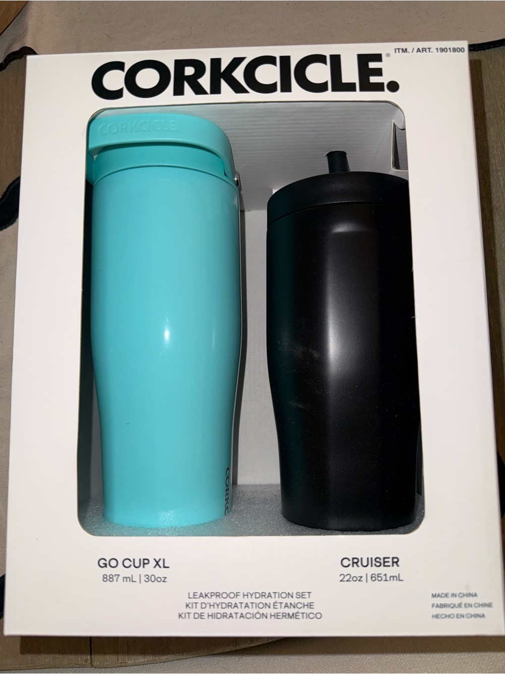 New Corkcicle Go Cup XL & Cruiser Tumbler Mug Set of 2 - Aqua Blue and Black